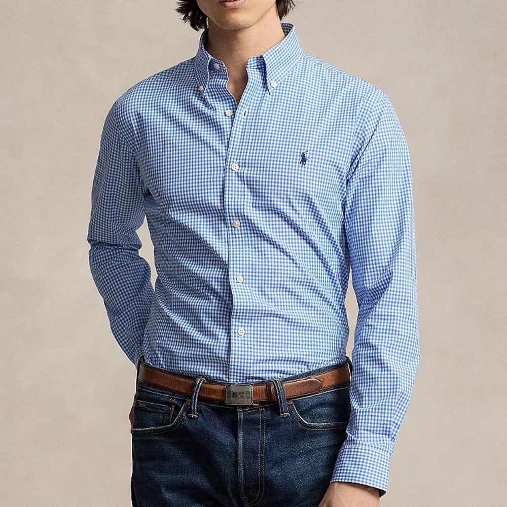 Polo Ralph Lauren Men’s Classic fit Light Blue Gingham Button-Down Shirt Med EUC
